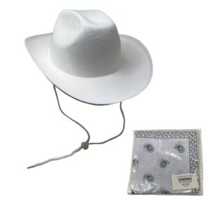 Cosmic Chameleon White Cowboy Hat with Paisely Bandana for teens and adult, Designed for for Dress-Up Parties and Play Costume Accessories