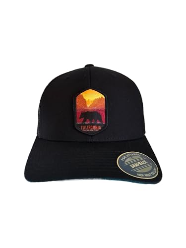 California Trucker Hat w/Golden State Bear Patch (Black/Black)