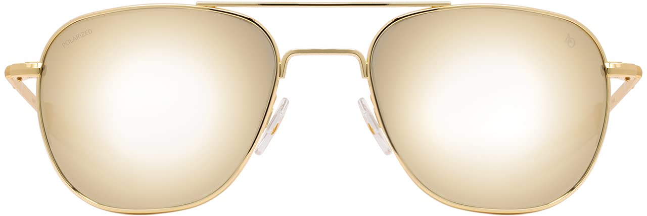 AO Original Pilot Sunglasses - Gold - SunFlash Gold Mirror AOLite Nylon Lenses - Bayonet Temple - Polarized - 52-20-140