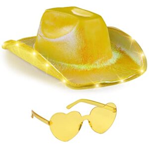 funcredible gold light up cowboy hat and glasses - led cowgirl hat for girls - neon cowboy hat - cowgirl costume accessories for women