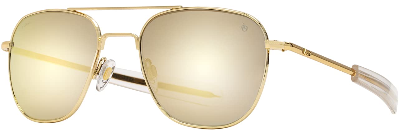 AO Original Pilot Sunglasses - Gold - SunFlash Gold Mirror AOLite Nylon Lenses - Bayonet Temple - Polarized - 52-20-140