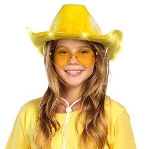 Funcredible Gold Light Up Cowboy Hat and Glasses - Led Cowgirl Hat for Girls - Neon Cowboy Hat - Cowgirl Costume Accessories for Women