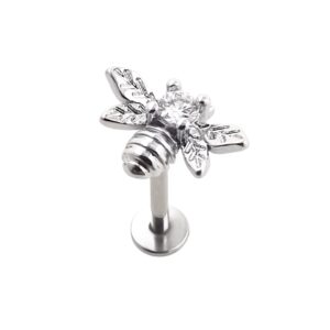 excepro 16g 316l surgical stainless steel clear cubic zirconia bee shaped labret lip ring tragus 5/16" cartilage stud