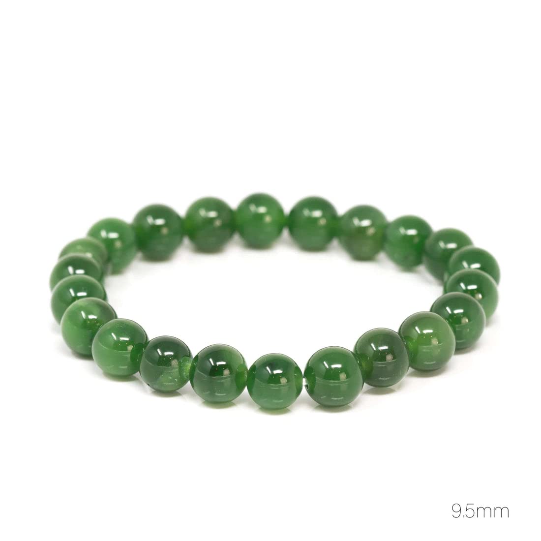 Baikalla Jewelry Natural Nephrite Jade 8 & 9.5mm Good Luck Beads Bracelet For Men & Women (9.5mm, 7.5in)