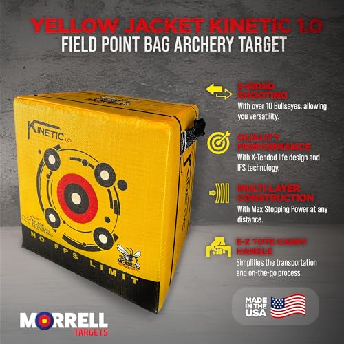 Morrell Targets 144 Yellow Jacket Kinetic 1.0 65 Pound Portable Field Point Archery Bag Target w/ 2 Shooting Sides, 10 Bullseyes, and Handles, Yellow