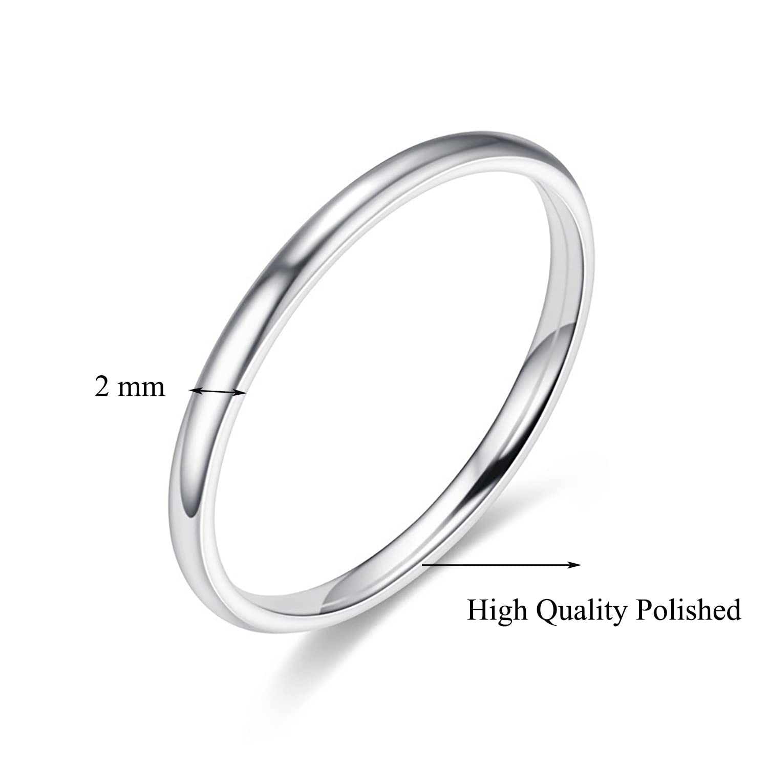 Moplusea 2mm Stainless Steel Classical Plain Stacking Band Statement Wedding Promise Ring For Women (Silver, 7)