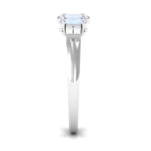 Rosec Jewels Moonstone Oval Cut Three Stone Ring with Diamond, Aaa Quality, 14K White Gold, Size:US 6.00