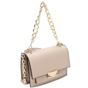 chain top-handle square flap clutch satchel vegan leather crossbody purse (chain top-handle - khaki)