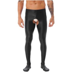 tiaobug mens compression long pants bulge pouch tights trousers seamless underpants hollow black large