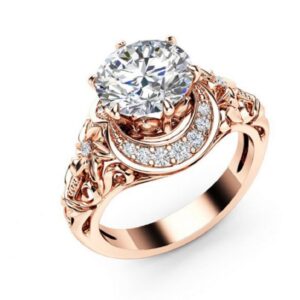 HUKQBUNX 18k Rose Gold morsonite Hollowed Out Flower Flower Crescent Diamond Multi Crystal gem morsonite Women's Precious Fashion Wedding Engagement Diamond Ring Size 6-10 (Size 7)