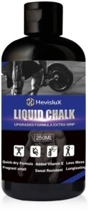 hevislux liquid chalk. improve hand grip for gymnastic, rock climbing, weightlifting. quick-drying formula. easy use, no mess, added vitamin e. (250ml)