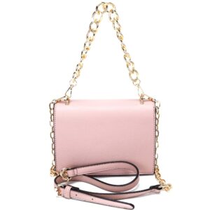 Chain Top-Handle Square Flap Clutch Satchel Vegan Leather Crossbody Purse (Chain Top-Handle - Khaki)