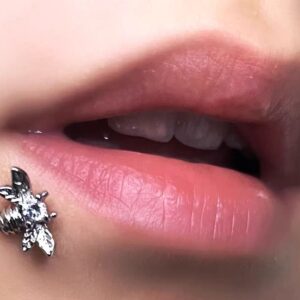 Excepro 16G 316L Surgical Stainless Steel Clear Cubic Zirconia Bee Shaped Labret Lip Ring Tragus 5/16" Cartilage Stud