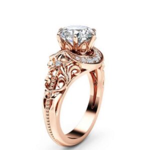 HUKQBUNX 18k Rose Gold morsonite Hollowed Out Flower Flower Crescent Diamond Multi Crystal gem morsonite Women's Precious Fashion Wedding Engagement Diamond Ring Size 6-10 (Size 7)