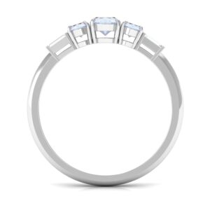 Rosec Jewels Moonstone Oval Cut Three Stone Ring with Diamond, Aaa Quality, 14K White Gold, Size:US 6.00