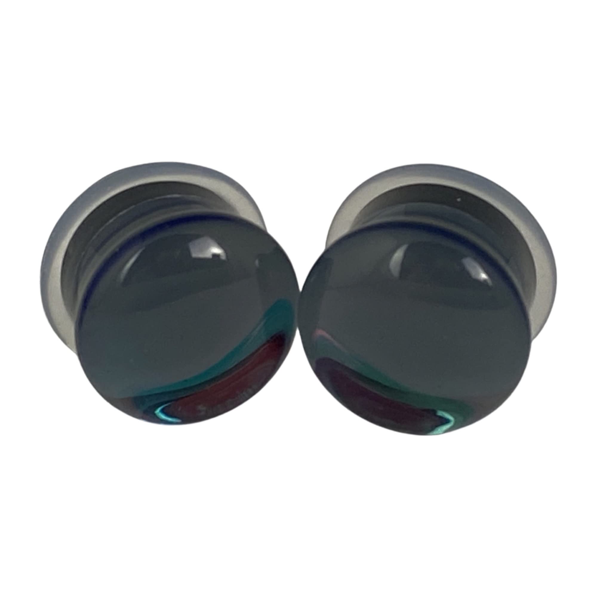 Mystic Metals Body Jewelry Pair of Iridescent Smokey Glass Single Flare Plugs (PG-603) (2g (6mm))