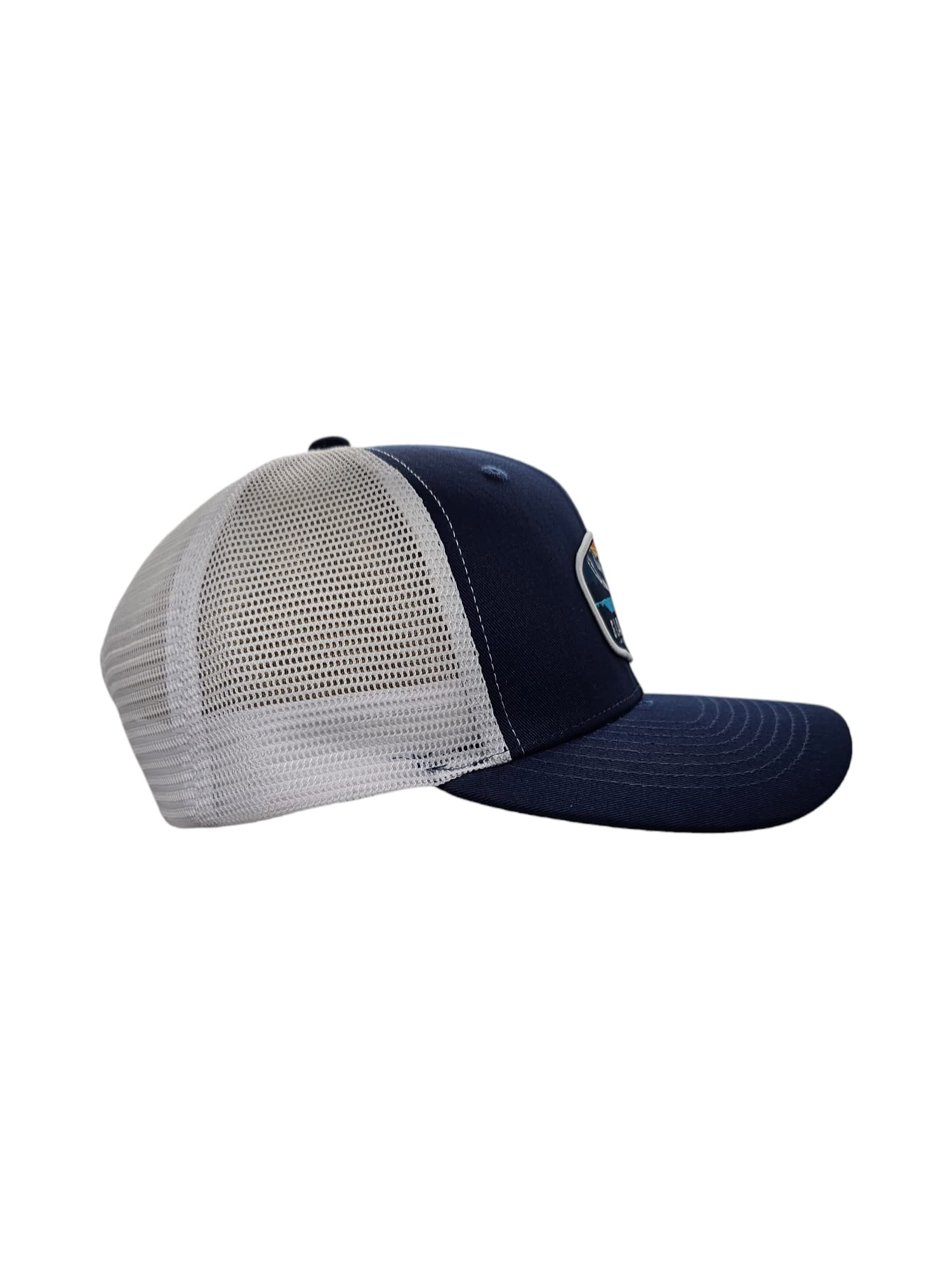 Glacier Trucker Hat w/National Park Woven Patch (Navy/White)