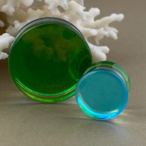 Mystic Metals Body Jewelry Pair of Green/Aqua Iridescent Double Sided Glass Plugs (PG-604) (00g (10mm))