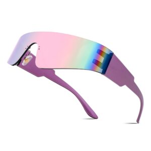 FEISEDY Futuristic Visor Punk Sunglasses Rimless One Piece Goggles Miorred Shades Women Men B2927