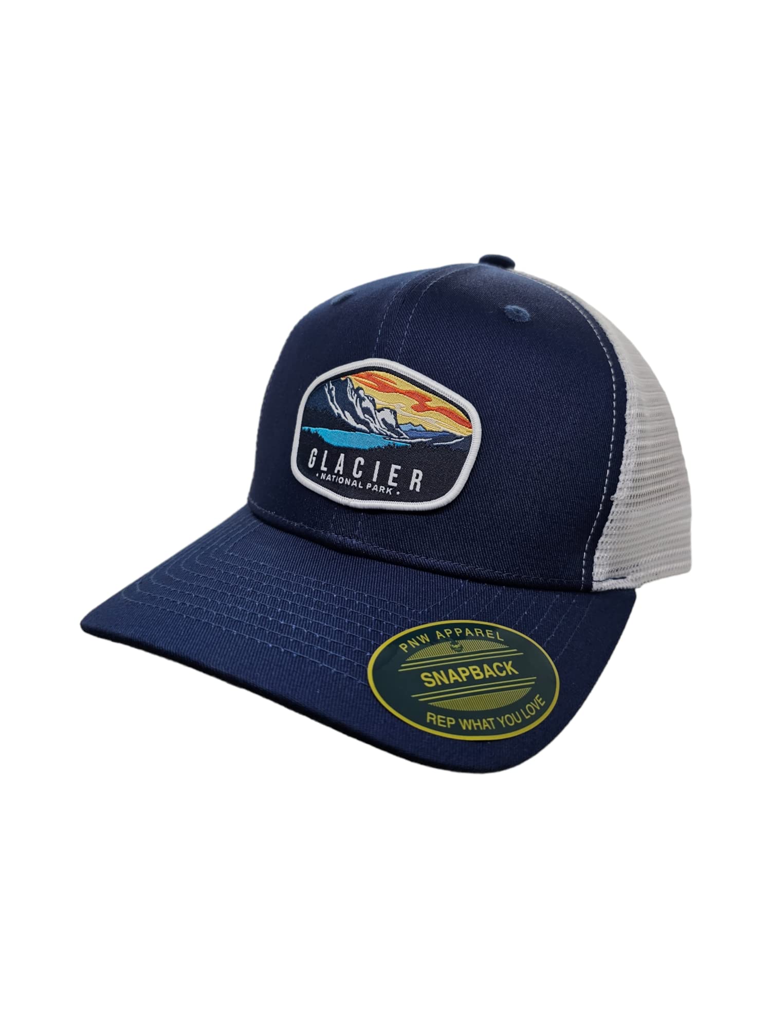 Glacier Trucker Hat w/National Park Woven Patch (Navy/White)