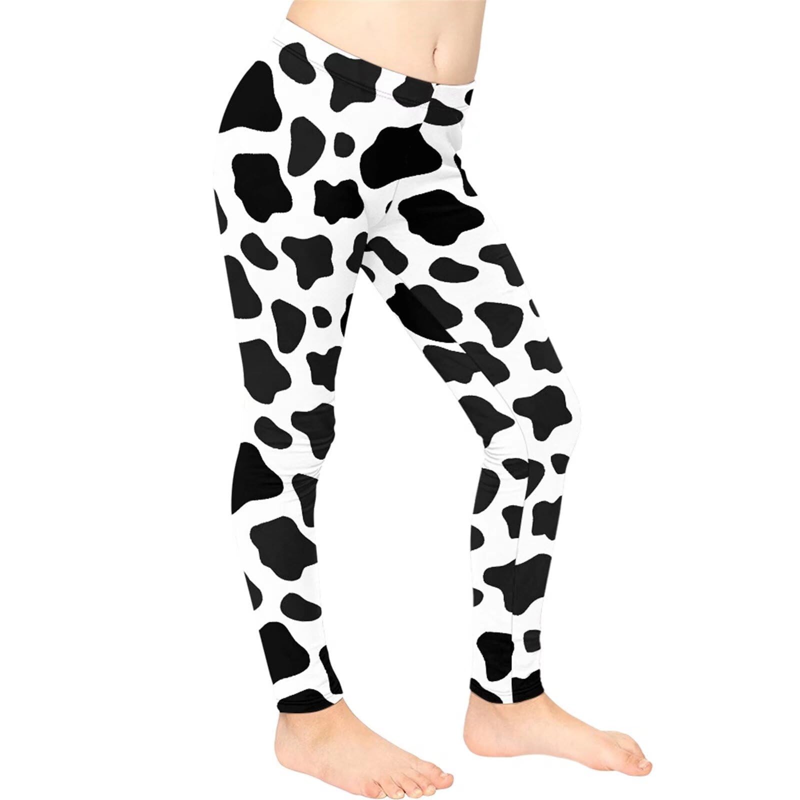 PZZ BEACH Cow Print Girls Active Legging Yoga Pants High Waist Tummy Control Dance Athletic Leggings