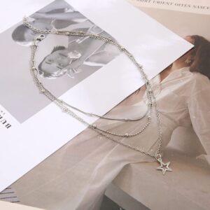 Shegirl Boho Choker Necklaces Star Layered Necklace Silver Necklace Chain Jewelry for Women