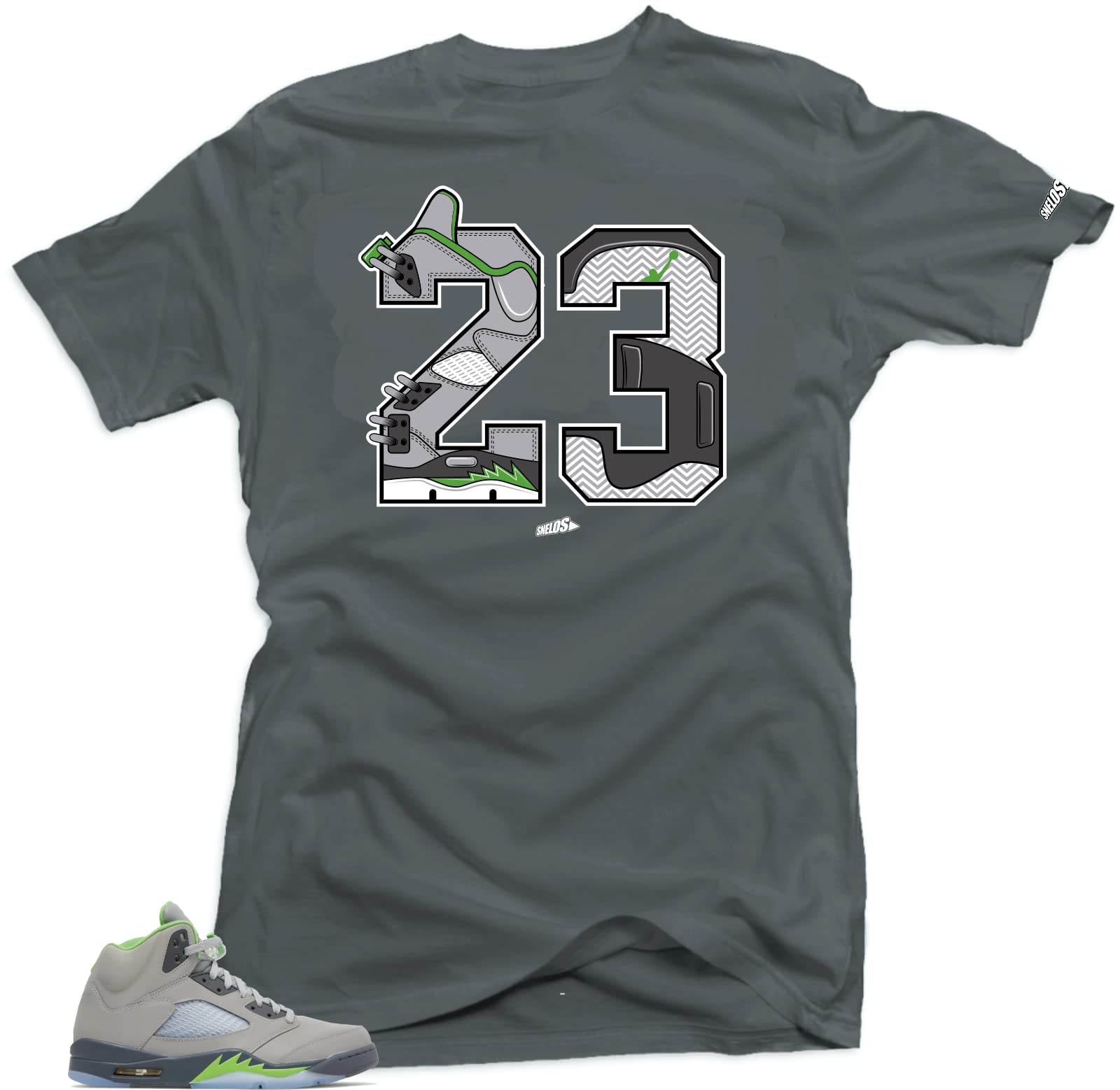 Jordan 5 Green Bean Match Tees - Snelos 23 Gray | Small