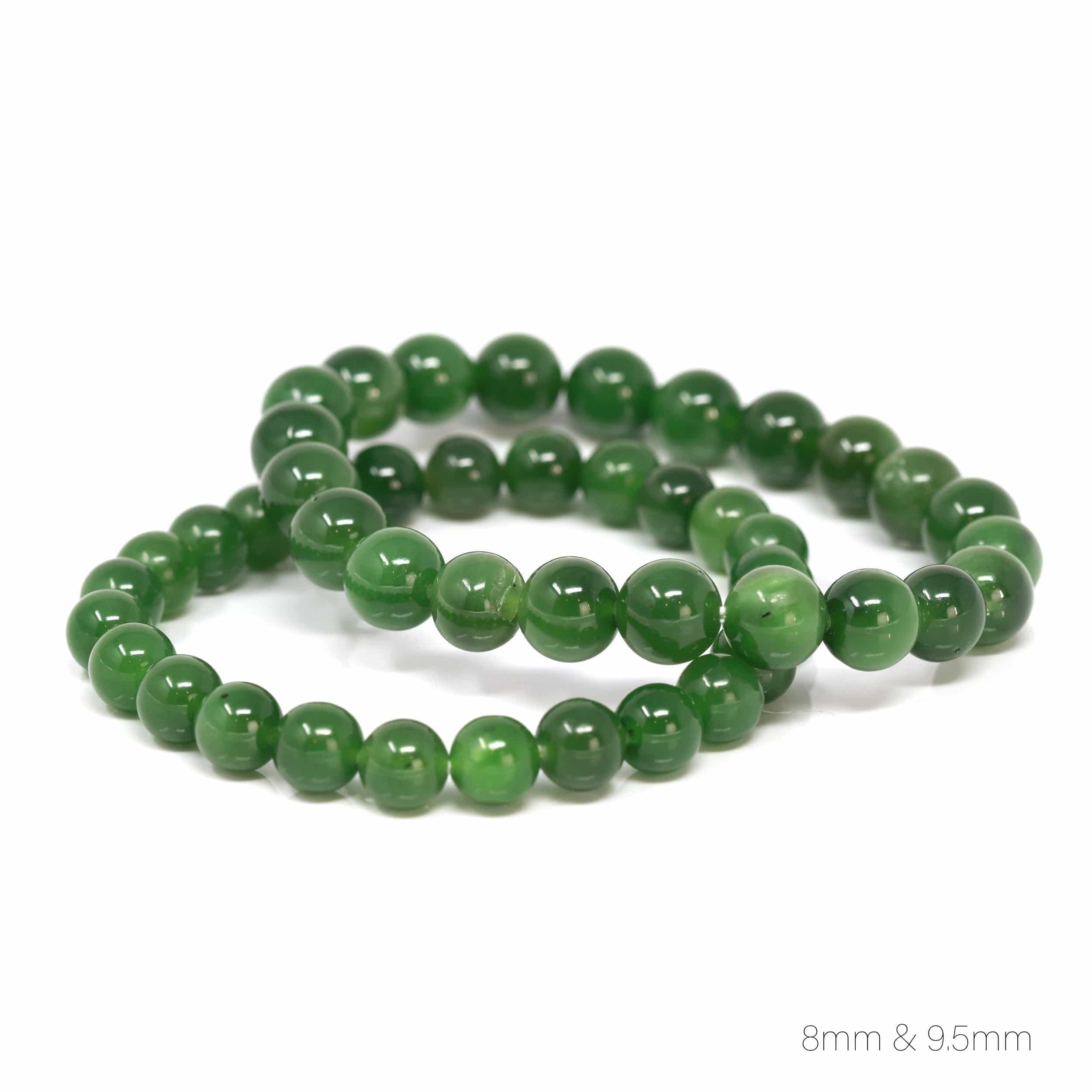 Baikalla Jewelry Natural Nephrite Jade 8 & 9.5mm Good Luck Beads Bracelet For Men & Women (9.5mm, 7.5in)