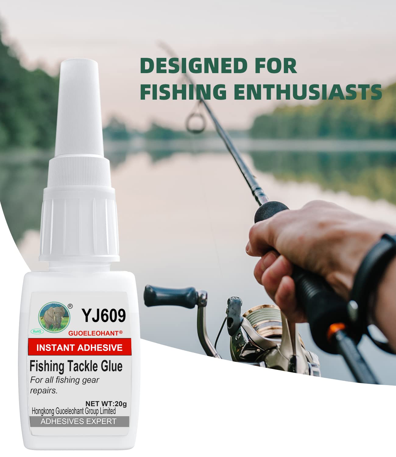 Weglau Fishing Tackle Glue, Fast Bonding Fishing Rod Glue, Suitable for all fishing gear repairs such as bar and rope connection, fishing rod crack repair, bracket repair, drift box repair, etc. - 20g