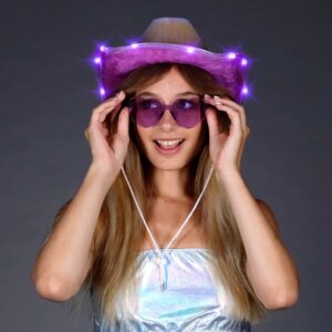 Funcredible Purple Light Up Cowboy Hat and Glasses - Led Cowgirl Hat for Girls - Neon Cowboy Hat - Taylor Costume - Cowgirl Costume Accessories for Women