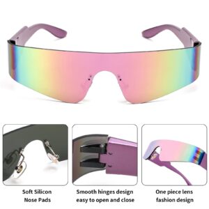 FEISEDY Futuristic Visor Punk Sunglasses Rimless One Piece Goggles Miorred Shades Women Men B2927