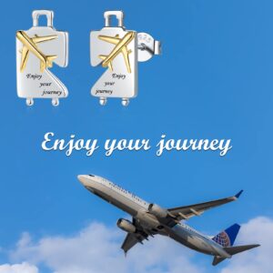 Graduation Gifts for Her Earrings,Sterling Silver Luggage Airplane Graduated Stud Earring Engraved "Enjoy your journey", Sterling Silver, No Gemstone