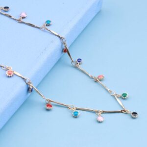 Yheakne Boho Rainbow Crystal Necklace Choker Multiple Cz Crystal Dangle Necklace Colorful Gem Choker Necklace Beach Rainbow Bead Necklace Chain Jewelry for Women and Girls