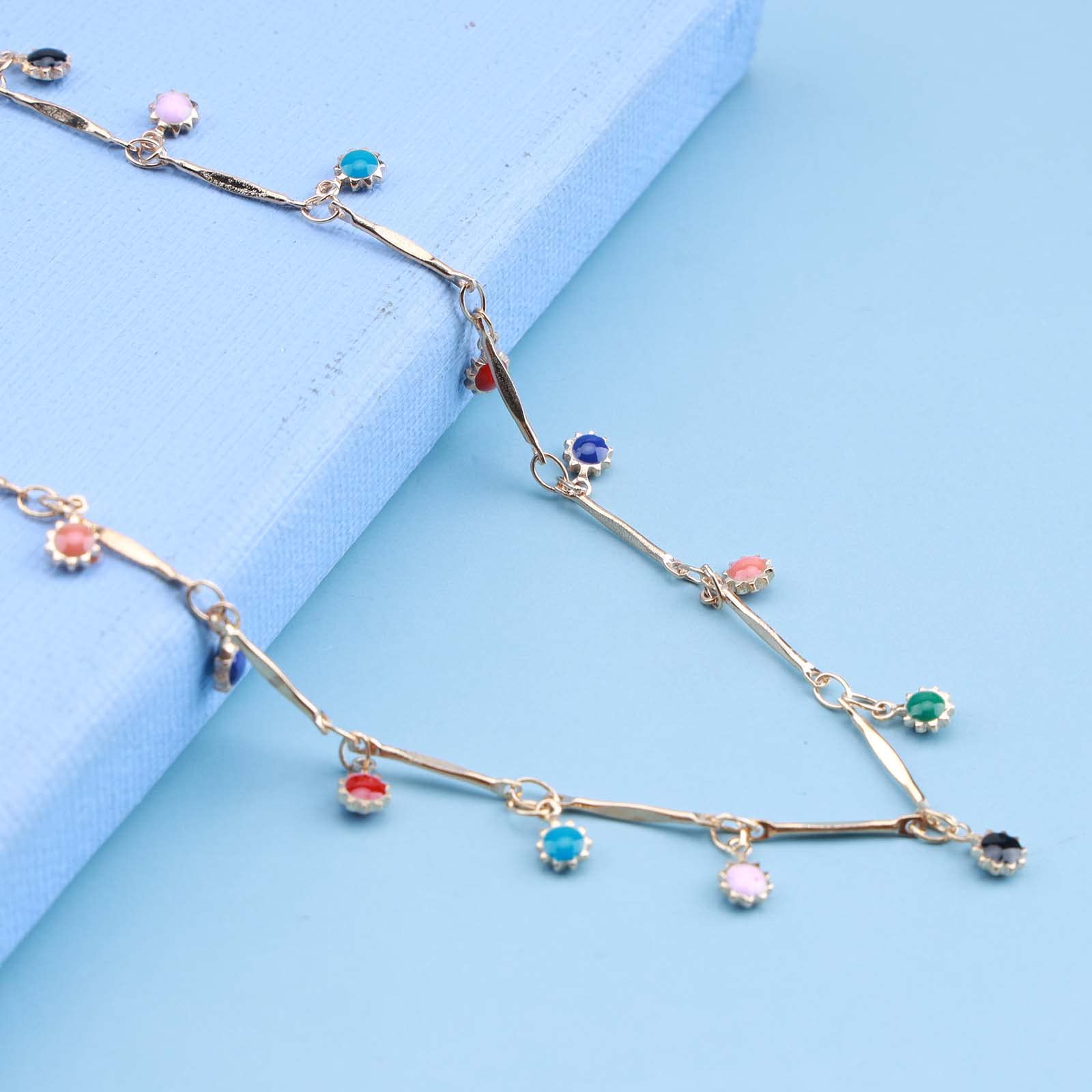 Yheakne Boho Rainbow Crystal Necklace Choker Multiple Cz Crystal Dangle Necklace Colorful Gem Choker Necklace Beach Rainbow Bead Necklace Chain Jewelry for Women and Girls