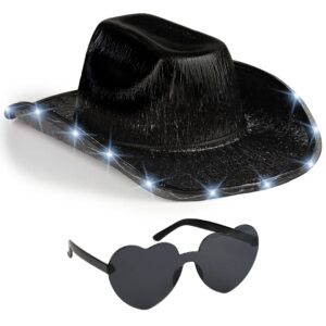 funcredible black light up cowboy hat and glasses - led cowgirl hat for girls - neon cowboy hat - cowgirl costume accessories for women