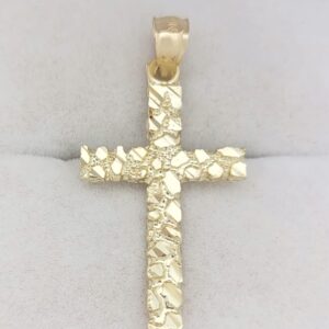 AMZ Jewelry 10K Yellow Gold Nugget Cross Pendant Gold Nugget Cross