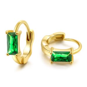 small gold hoop earrings for women 14k gold plated hoops tiny hypoallergenic cubic zirconia cartilage gold huggie hoop earrings for women (green)