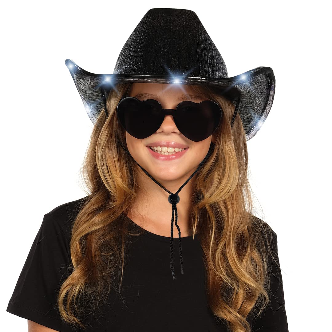 Funcredible Black Light Up Cowboy Hat and Glasses - Led Cowgirl Hat for Girls - Neon Cowboy Hat - Cowgirl Costume Accessories for Women