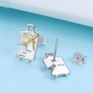 Graduation Gifts for Her Earrings,Sterling Silver Luggage Airplane Graduated Stud Earring Engraved "Enjoy your journey", Sterling Silver, No Gemstone