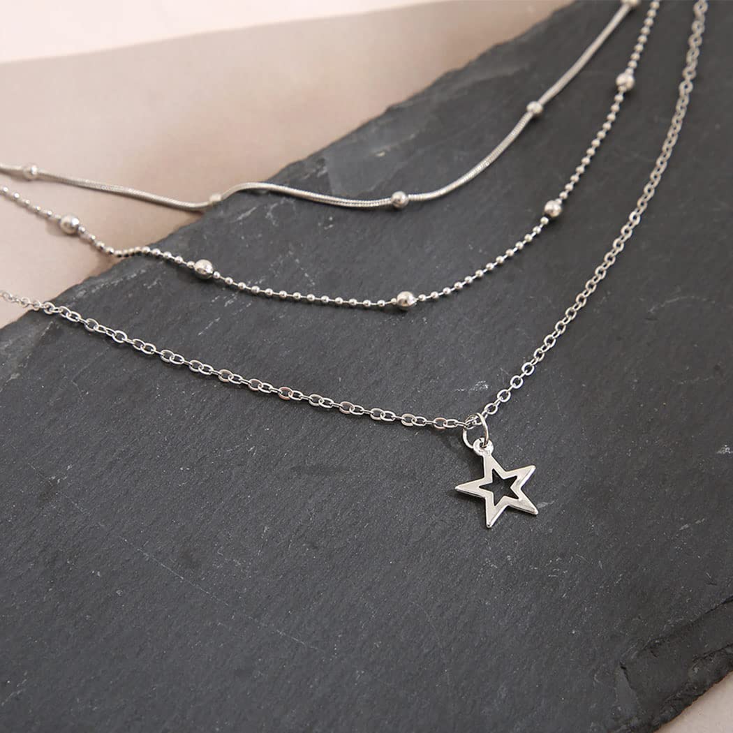 Shegirl Boho Choker Necklaces Star Layered Necklace Silver Necklace Chain Jewelry for Women