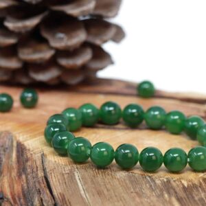 Baikalla Jewelry Natural Nephrite Jade 8 & 9.5mm Good Luck Beads Bracelet For Men & Women (9.5mm, 7.5in)