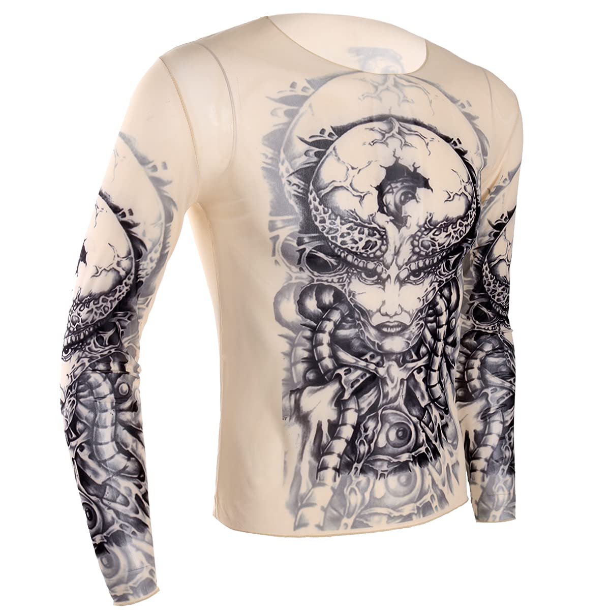 Nikiikoo Men's Sports Long Sleeve Elastic Cycling Fitness T-Shirt Fake Tattoo Tribal Inspired Print Tops Cuticolor One Size