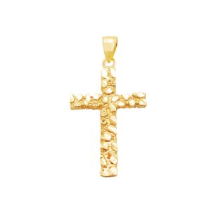 AMZ Jewelry 10K Yellow Gold Nugget Cross Pendant Gold Nugget Cross