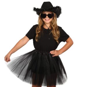 Funcredible Black Cowboy Hat and Glasses - Fluffy Cowgirl Hat with Star for Girls - Cowboy Hat with Feathers - Cowgirl Accessories - Halloween Accessories for Women