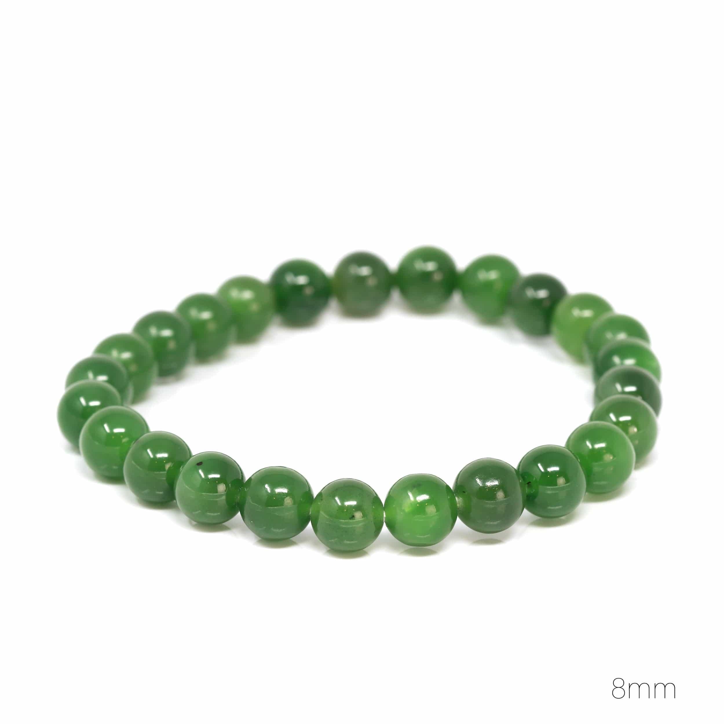 Baikalla Jewelry Natural Nephrite Jade 8 & 9.5mm Good Luck Beads Bracelet For Men & Women (9.5mm, 7.5in)