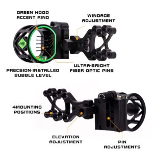 LWANO 5 Pin Bow Sight with Rheostat Light and Reversible Mount Design