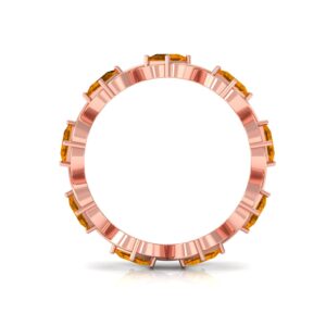 Natural Citrine Full Eternity Band, AAA Quality, Certified Princess Cut Citrine Anniversary Ring - With Jewelry Box, 14K Rose Gold, Size:US 9.50