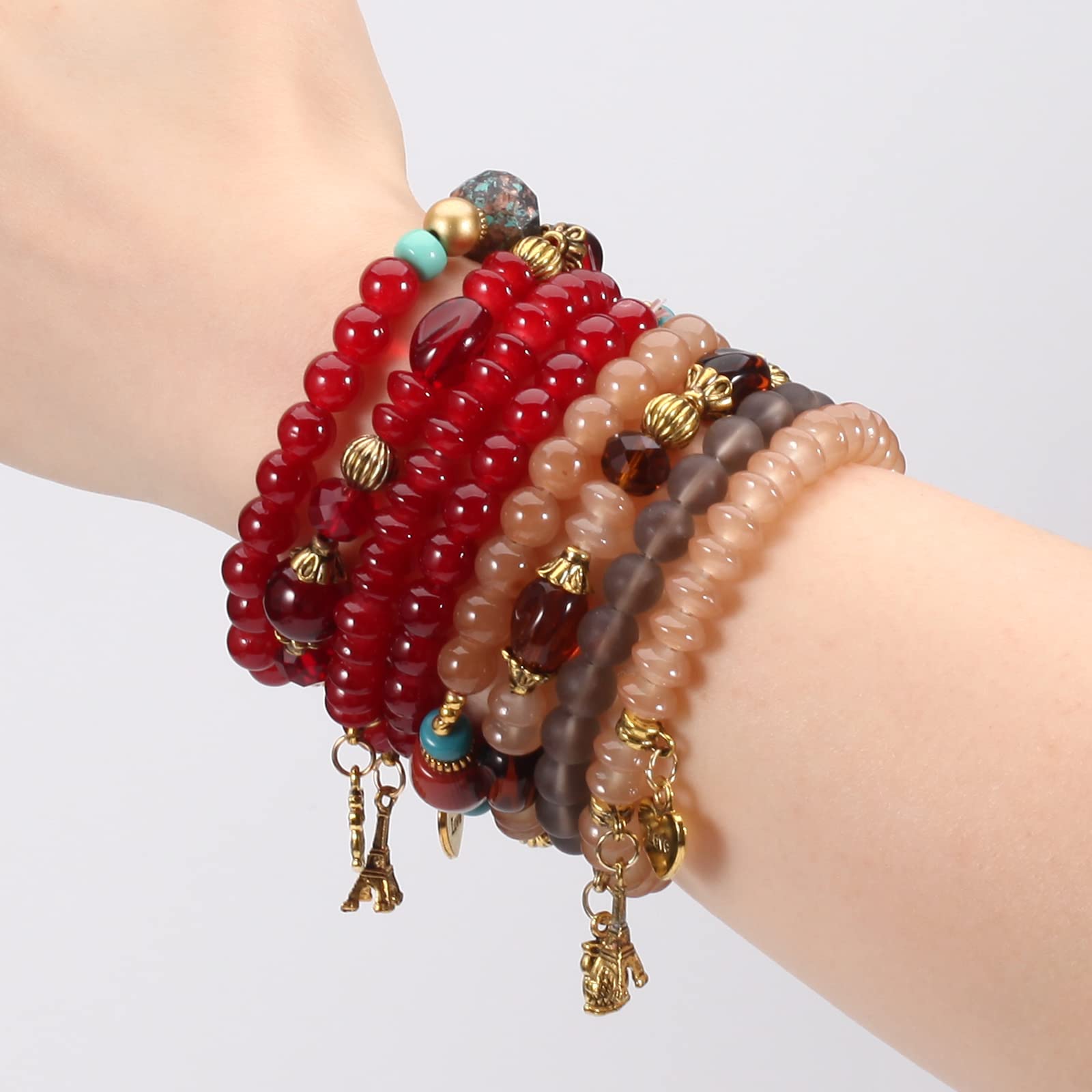 Stretch Bohemian Bracelets for Women Tower Love Owl Stackable Multilayer Colorful Beaded Charm Bracelet Friends Gifts Handmade Jewelry