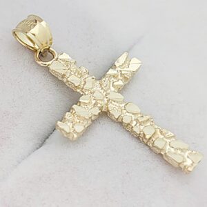 AMZ Jewelry 10K Yellow Gold Nugget Cross Pendant Gold Nugget Cross