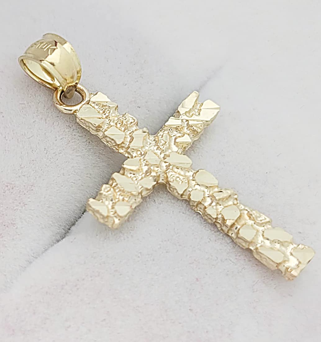 AMZ Jewelry 10K Yellow Gold Nugget Cross Pendant Gold Nugget Cross